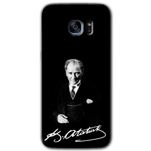 MRCİLETİSİM MRCİLETİSİM Samsung Galaxy S7 Edge Kılıf HD Desen Baskılı Arka Kapak + Temperli Cam - Atatürk İmza