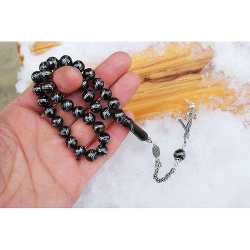 Oltu Taşı Küre  Model Çift Zikzak Dörtlü İşlemeli Tespih