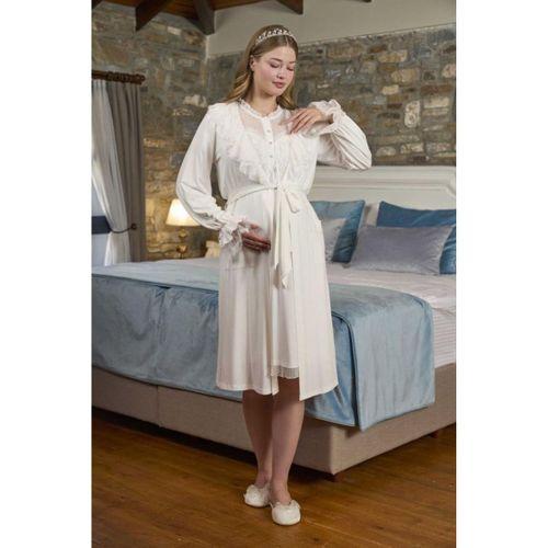 CossybyAqua 26303  Penye Saten Dantel Detaylı Lohusa Sabahlık