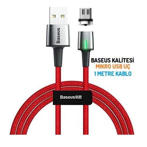Baseus Zinc Magnetic Mikro Usb Kablo Şarj 100 Cm 2A Mikro Usb Başlık Red