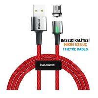 Baseus Zinc Magnetic Mikro Usb Kablo Şarj 100 Cm 2A Mikro Usb Başlık Red