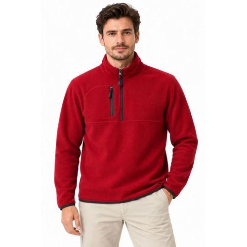 Erkek Polar Dik Yaka Yarım Fermuarlı Fermuarlı Göğüs Cepli Regular Fit Kışlık Sweatshirt - Bordo