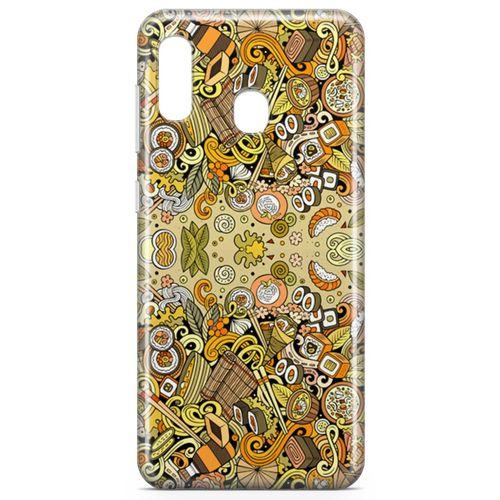 Samsung Galaxy A20 Kılıf Japon Yemekleri Doodle Arka Kapak Koruma Desenli Full Koruyucu
