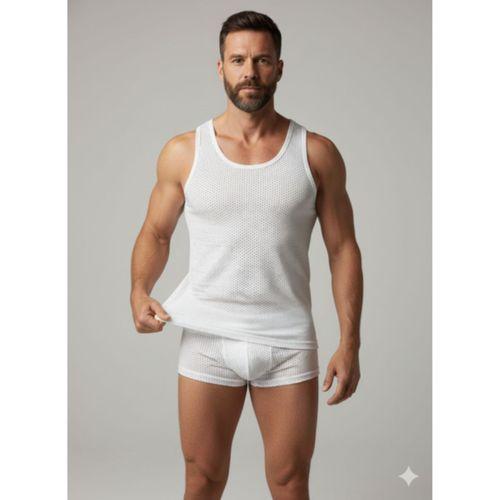 Erkek Beyaz File Tank Top Boxer Takımı