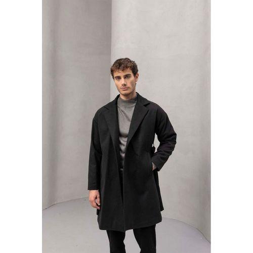 Carlo Oversize Kaşe Kaban Siyah - Fincher Boğazlı Kazak Füme - Bezayağı Kumaş Pantolon Siyah