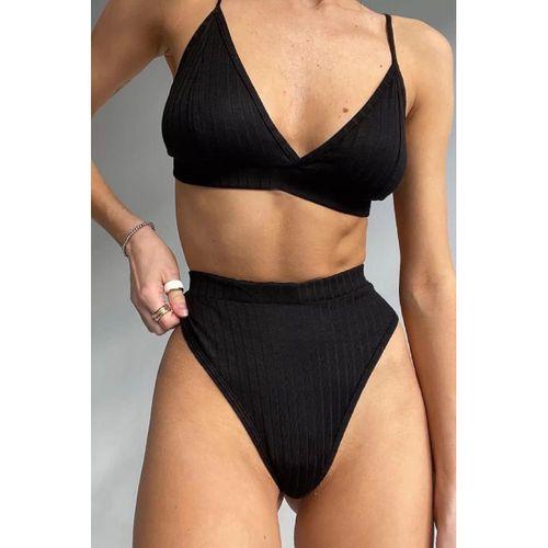 Kadın Siyah Yüksek Bel Dolgusuz Slip Takım