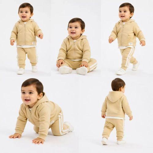 6/24 Ay Kapşonlu 3 İplik Şardonlu Bebek Takımı