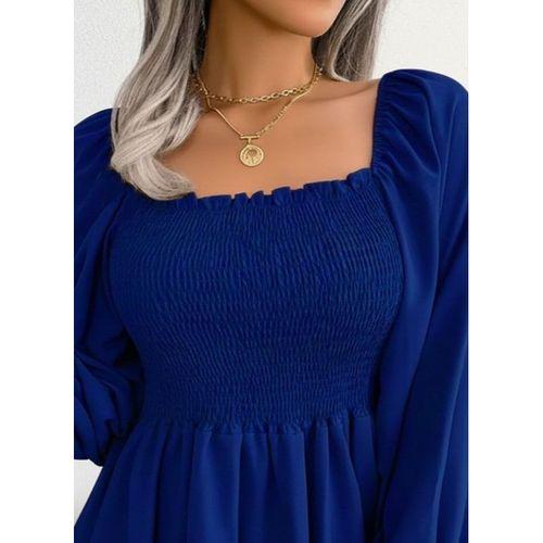 Kadın Uzun Kollu Geometrik Yakalı Gipe Detaylı Krep Bluz