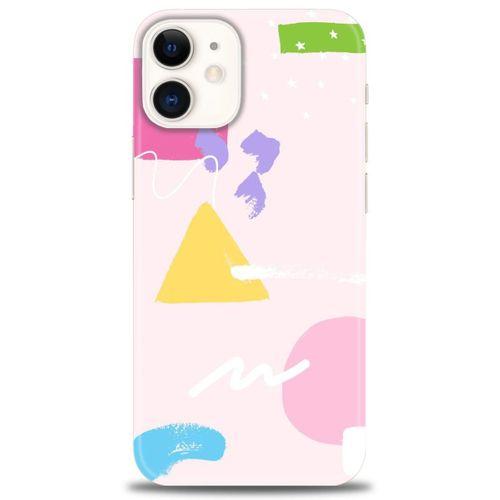iPhone 12 Mini Kılıf HD Baskılı Kılıf - Üçgen Kare + Tam Ekran Koruyucu