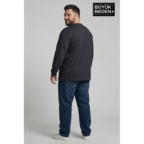 Erkek Büyük Beden 2 li Set Uzun Kollu 2 İplik Bisiklet Yaka Tişört SPR26BEA942+2