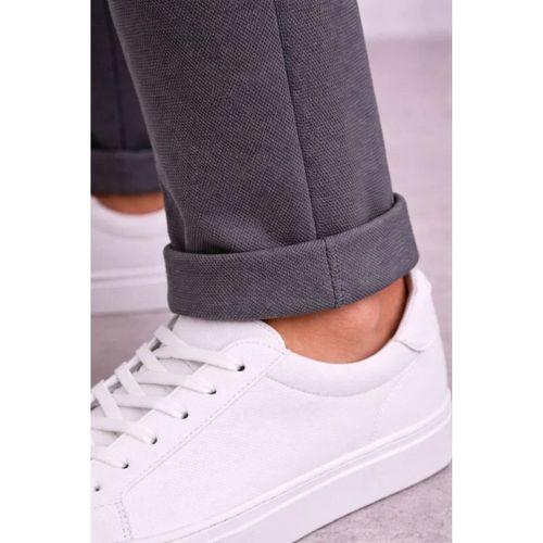 Erkek Diagonel Mikro Dokulu Duble Paça Cepli Pantolon Bağcıklı Bel, Modern Kesim - Füme