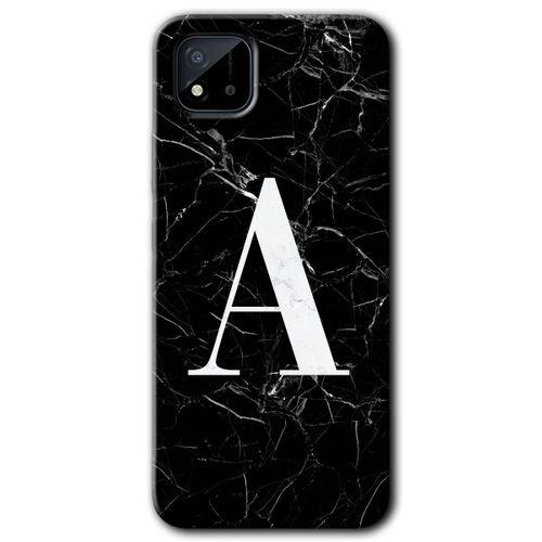 BeRa Aksesuar Realme C11 Kılıf Baskılı Kapak - Siyah Mermer Desenli A Harfi +Tam Kaplayan Mat Seramik