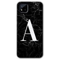 BeRa Aksesuar Realme C11 Kılıf Baskılı Kapak - Siyah Mermer Desenli A Harfi +Tam Kaplayan Mat Seramik