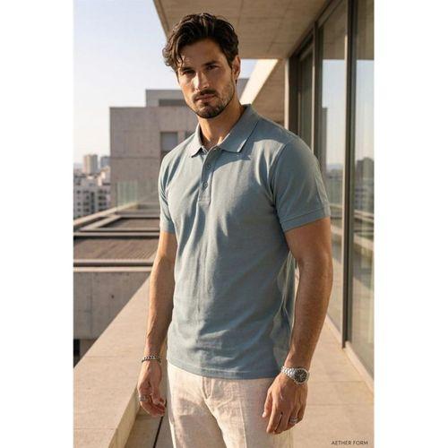 Orlando Polo Yaka Pike Kumaş Relaxed Fit Basic Düğmeli Relaxed Fit Erkek T-Shirt - Açık Mavi