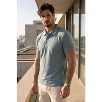 Orlando Polo Yaka Pike Kumaş Relaxed Fit Basic Düğmeli Relaxed Fit Erkek T-Shirt - Açık Mavi