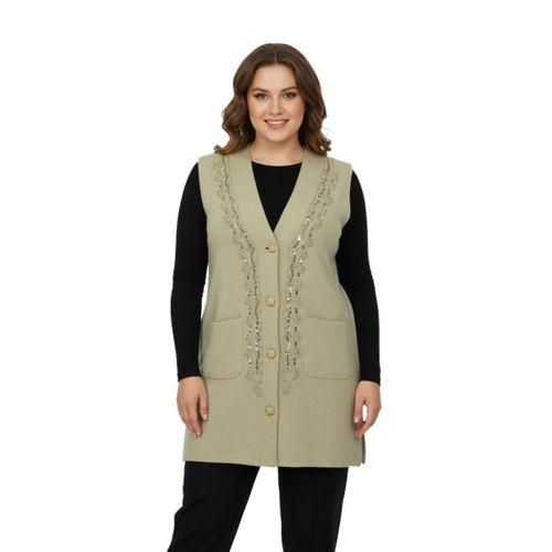 Kadın Bej Rengi Pullu Anne Yelek NIL-1526