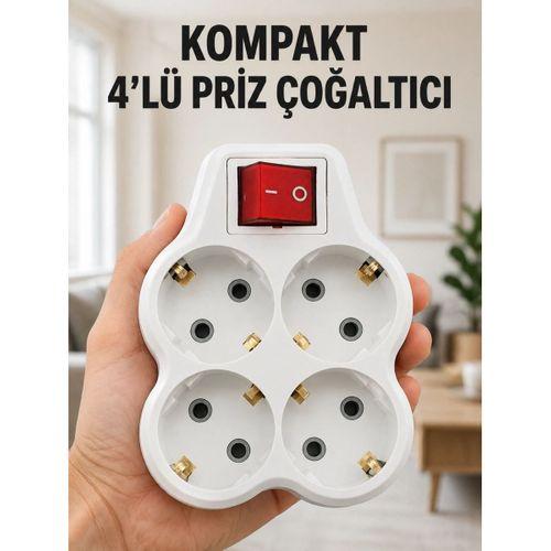 Kompakt 4’lü Priz Çoklayıcı Kablosuz Anahtarlı Ev Ofis Priz Çoğaltma Adaptörü