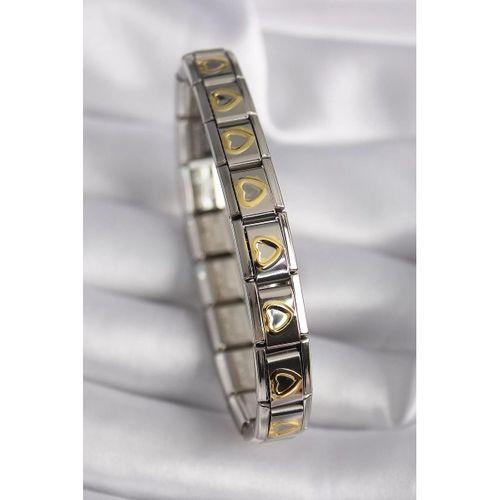 pilelistore 316L Çelik Gümüş Renk Gold Kalp İşleme Nomination Model Kadın Bileklik - TJ-BB6481