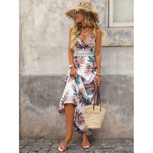 Kadın Ip Askılı V Yakalı Beli Dantelli Uzun Süprem Elbise