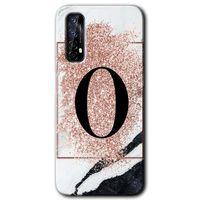 Realme 7 Kılıf Baskılı Kapak - Pembe Mermer Desenli O Harfi + 5D Tam Kaplayan Cam