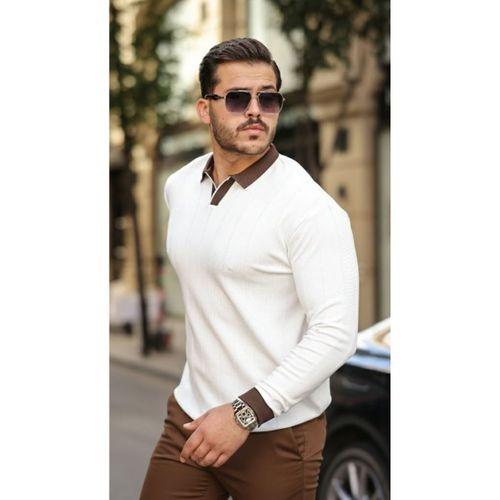 Erkek Renkli Yaka Manşet Uzun Kollu Triko