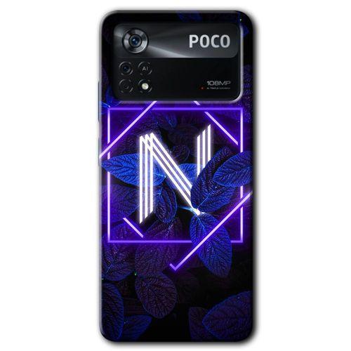 Potkal Hediye Fabrikası Poco x4 Pro Kılıf HD Desen Baskılı Arka Kapak - Dark Neon Yaprak N Harfi