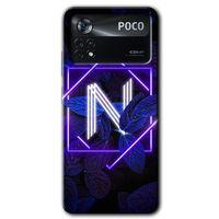 Potkal Hediye Fabrikası Poco x4 Pro Kılıf HD Desen Baskılı Arka Kapak - Dark Neon Yaprak N Harfi