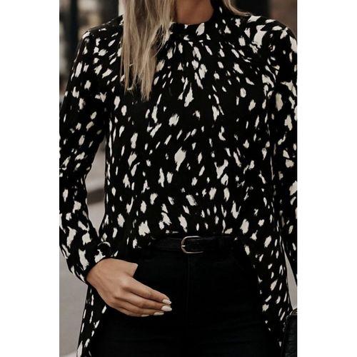 Kadın Uzun Kollu Yarı Balıkçı Yaka Desenli Dokuma Bluz