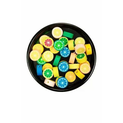30 Adet 10 mm Polimer Kil Fimo Boncuk Takı Bileklik + 1 Metre Lastikli Misina Hediye - Renkli Limon