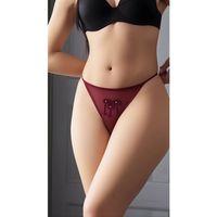 Bordo Nakış Detaylı Desenli Tanga String Kadın İç Giyim