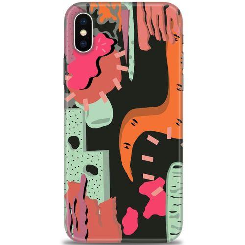 iPhone X Kılıf HD Baskılı Kılıf - Turuncu Siyah + Tam Ekran Koruyucu