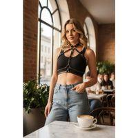 Siyah Kadın Kemer Çoklu Tokalı Deri Vücut Detayı - Brf119