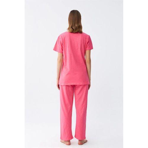 Kadın Kısa Kol Pamuk Penye Pijama Takım Fuşya