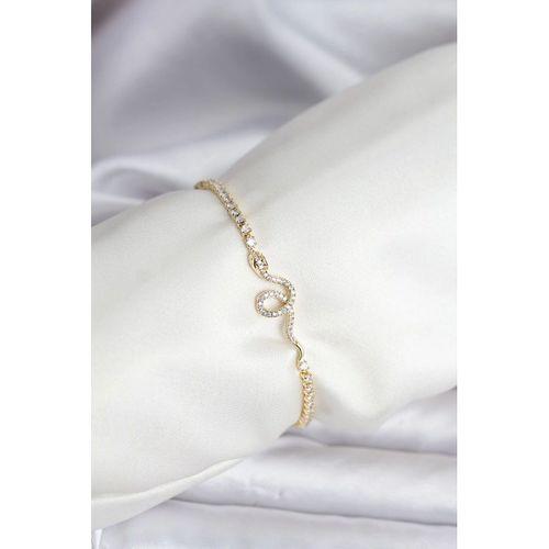 Yılan Model Zirkon Taşlı Gold Renk Pirinç Su Yolu Kadın Bileklik