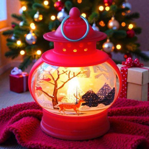 VIP KALİTE OVAL KIRMIZI GEYİK YILBAŞI FENERİ GÜN IŞIĞI LED IŞIKLI FENER YILBAŞI HEDİYELERİ 14X8X4 CM