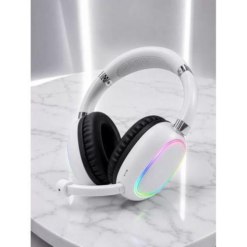 Bluetooth 5.0 Beyaz Kulak Üstü Kablosuz Kulaklık Mikrofonlu Rgb Aydınlatmalı