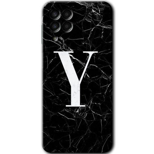 Samsung Galaxy M33 HD Baskılı Kılıf + 9D Tam Ekran Koruyucu - Siyah Mermer Desenli Y Harfi