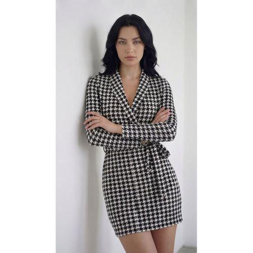 Kadın Uzun Kollu Kruvaze Yaka Bağlamalı Kemer Dalgıç Mini Boy Elbise