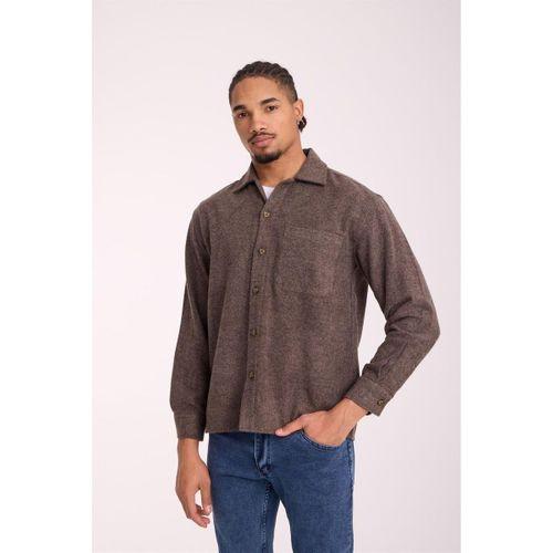 Frankel Kaşe Kumaş Tek Cepli Relaxed Fit Erkek Gömlek - Koyu Bej