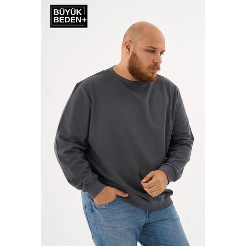 Erkek Büyük Beden Bisiklet Yaka ince Sweatshirt SPR24BSW56