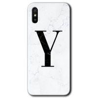 Xiaomi Redmi 9A Kılıf HD Desen Baskılı Arka Kapak+Temperli Cam - Beyaz Mermer Desenli Y Harfi
