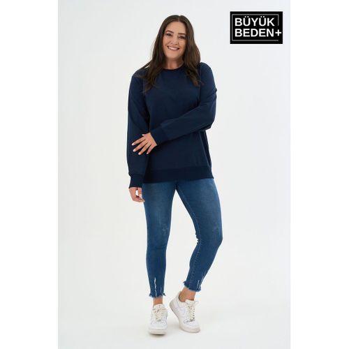 Kadın Büyük Beden Bisiklet Yaka İnce Sweatshirt SPR24BSWK56