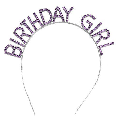 Mor Renk Kristal Taşlı Parlak Birthday Girl Yazılı Taç