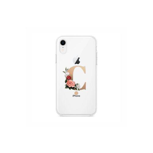 iPhone XR Şeffaf Kılıf Gold Renkli Çiçekli Ç Harfli Desenli