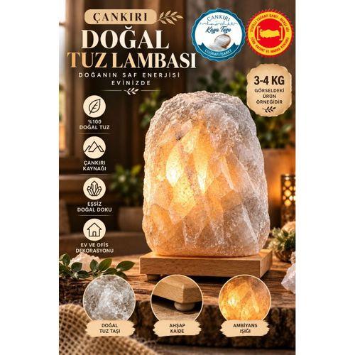 Çankırı 3-4 Kg Gri Doğal Kaya Tuzu Lambası Ahşap Kaideli Dekoratif Lamba