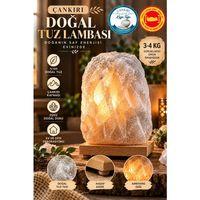 Çankırı 3-4 Kg Gri Doğal Kaya Tuzu Lambası Ahşap Kaideli Dekoratif Lamba