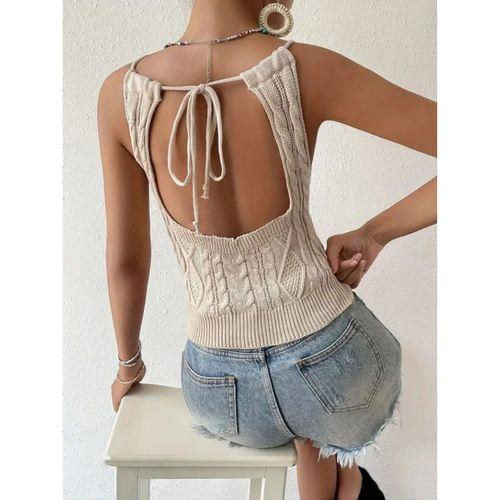 Kadın Kolsuz Sırt Dekolte Detay Askılı Triko Bluz