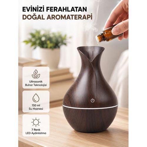 Aromaterapi Difüzör Ahşap Desenli Ve Ultrasonik Nemlendirici Led Işıklı