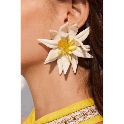 Beyaz Çiçek Küpe - Beyaz