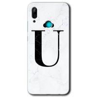 Huawei P smart 2019 Kılıf HD Desen Baskılı Arka Kapak - Beyaz Mermer Desenli Ü Harfi